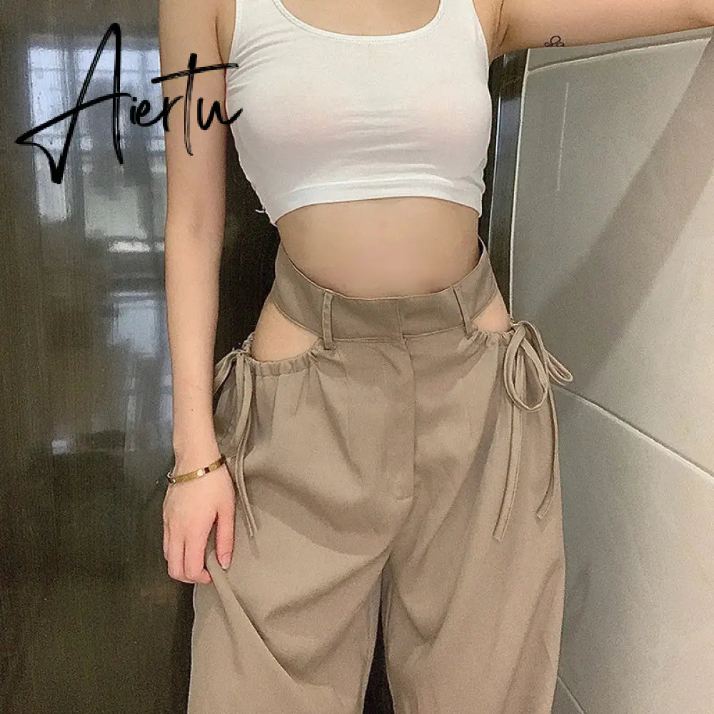 Aiertu Streetwear Women's Cargo Harem Pants Hip Hop High Waist Casual Female Track Pants Joggers Trousers Fashion Harajuku Women Pants Aiertu