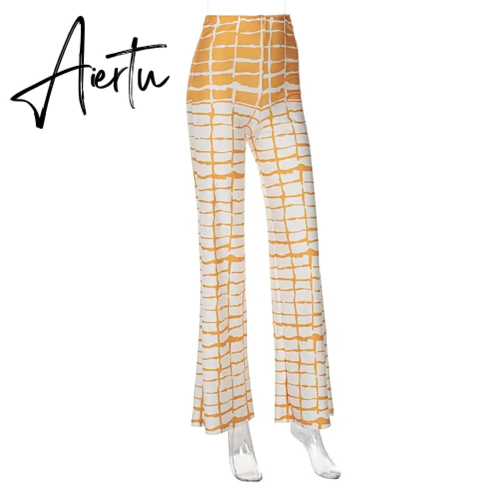 Aiertu  Striped Patchwork Print High Waist Loose Flare Pants  Summer Fall Women Fashion Streetwear Outfits Trousers Y2K Aiertu