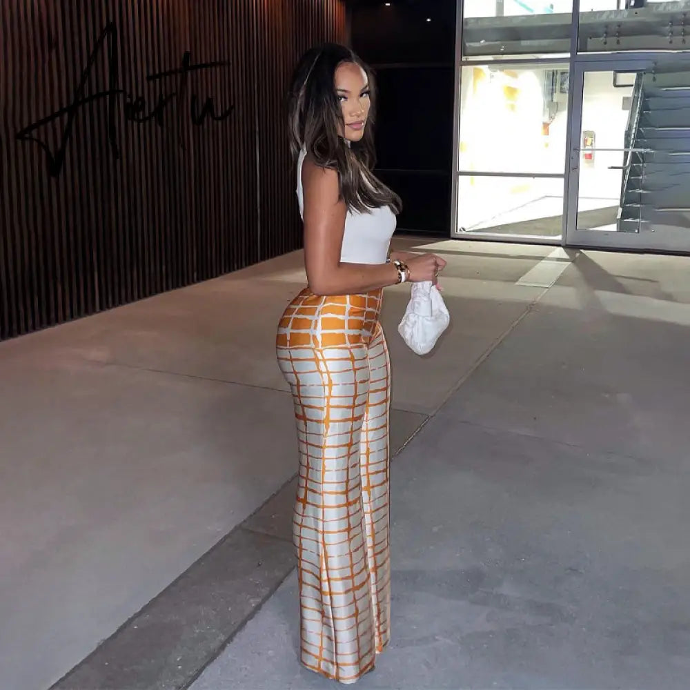 Aiertu  Striped Patchwork Print High Waist Loose Flare Pants  Summer Fall Women Fashion Streetwear Outfits Trousers Y2K Aiertu