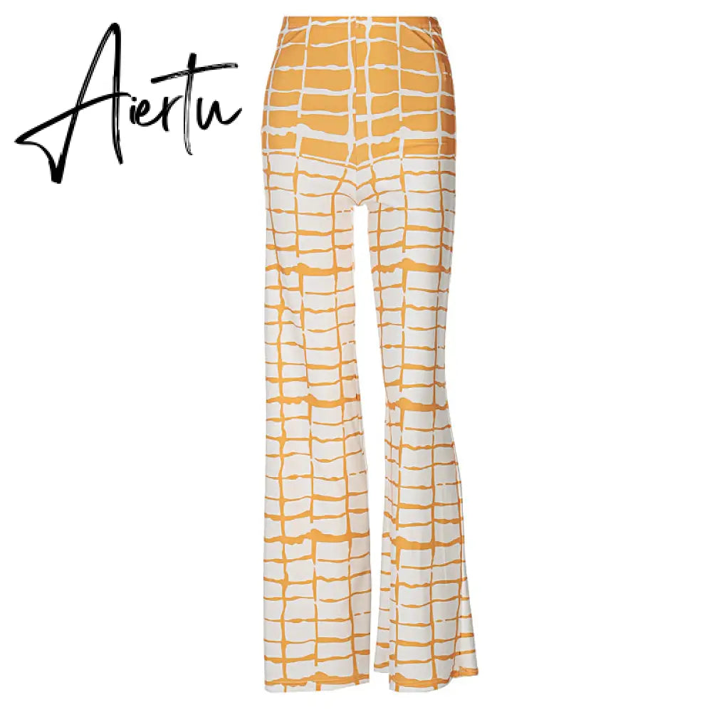 Aiertu  Striped Patchwork Print High Waist Loose Flare Pants  Summer Fall Women Fashion Streetwear Outfits Trousers Y2K Aiertu