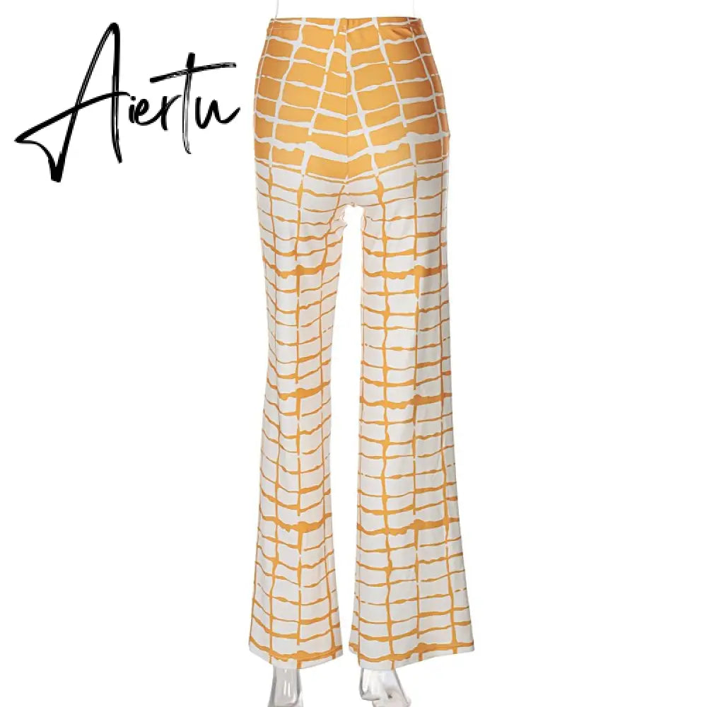Aiertu  Striped Patchwork Print High Waist Loose Flare Pants  Summer Fall Women Fashion Streetwear Outfits Trousers Y2K Aiertu
