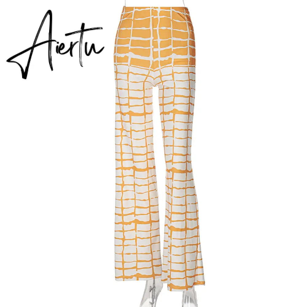 Aiertu  Striped Patchwork Print High Waist Loose Flare Pants  Summer Fall Women Fashion Streetwear Outfits Trousers Y2K Aiertu
