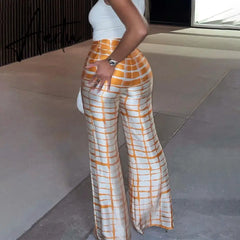 Aiertu  Striped Patchwork Print High Waist Loose Flare Pants  Summer Fall Women Fashion Streetwear Outfits Trousers Y2K Aiertu