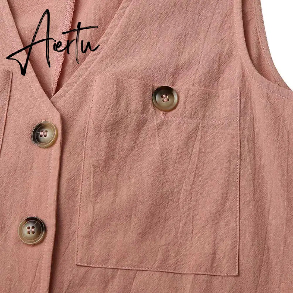 Aiertu  Stylish Women V Neck Sleeveless Rompers Summer Jumpsuits Short Playsuits Casual Solid Loose Beach Overalls Oversized Aiertu