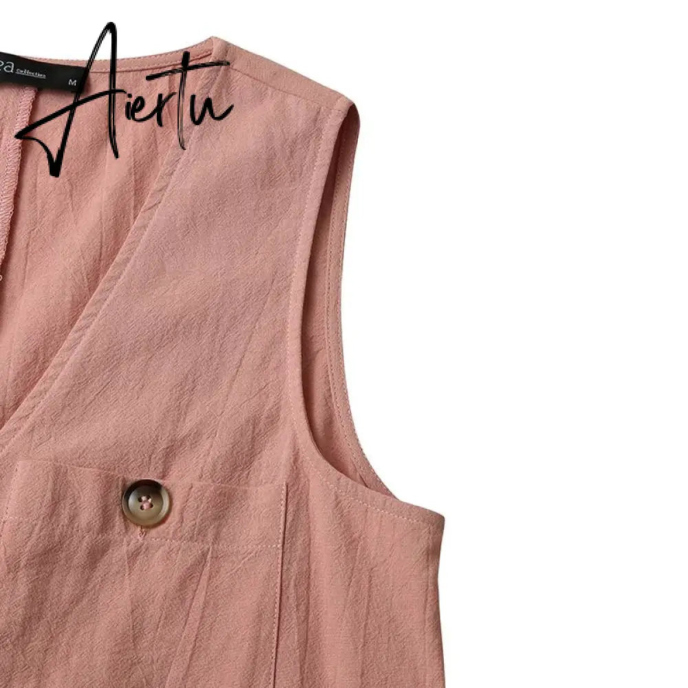 Aiertu  Stylish Women V Neck Sleeveless Rompers Summer Jumpsuits Short Playsuits Casual Solid Loose Beach Overalls Oversized Aiertu