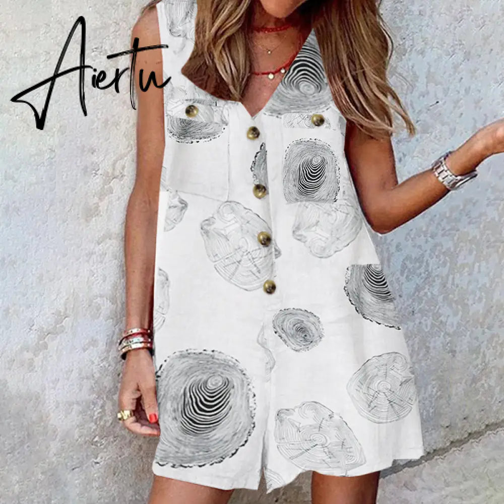 Aiertu  Stylish Women V Neck Sleeveless Rompers Summer Jumpsuits Short Playsuits Casual Solid Loose Beach Overalls Oversized Aiertu