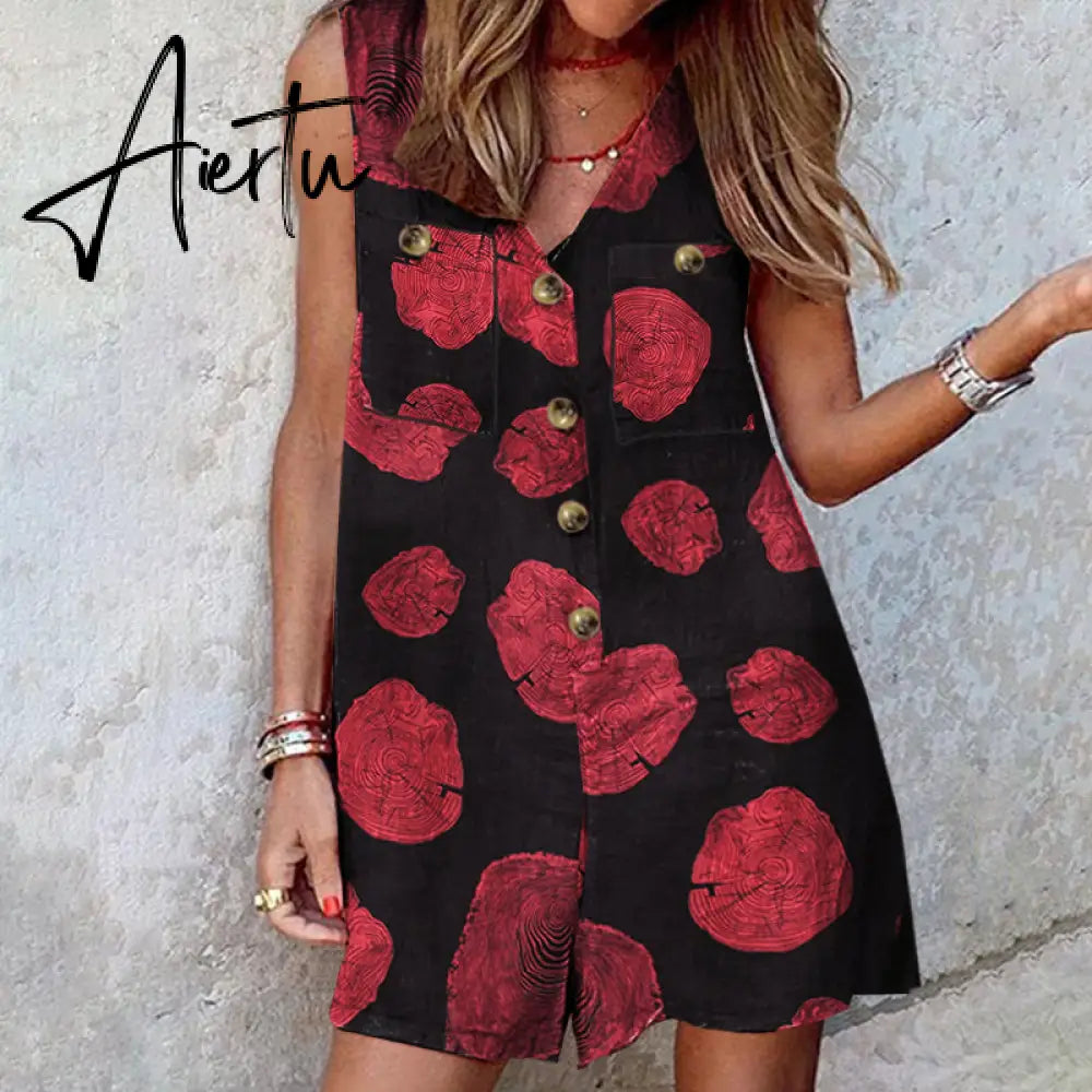 Aiertu  Stylish Women V Neck Sleeveless Rompers Summer Jumpsuits Short Playsuits Casual Solid Loose Beach Overalls Oversized Aiertu