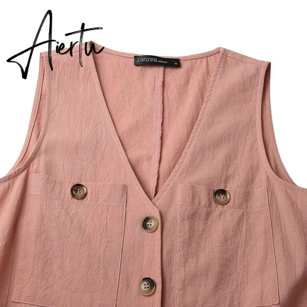 Aiertu  Stylish Women V Neck Sleeveless Rompers Summer Jumpsuits Short Playsuits Casual Solid Loose Beach Overalls Oversized Aiertu