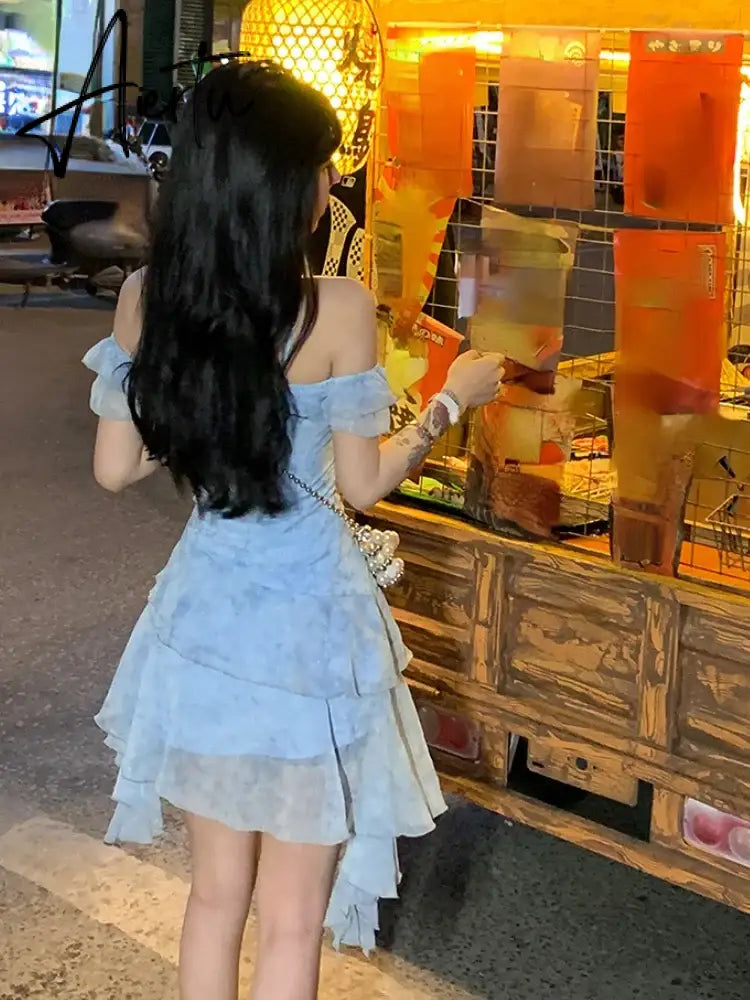 Aiertu Summer Beach Style Flroal Y2k Mini Dress Woman Chiffon Elegant Y2k Mini Dress Korean Fashion Short Party Dress Office Lady Aiertu
