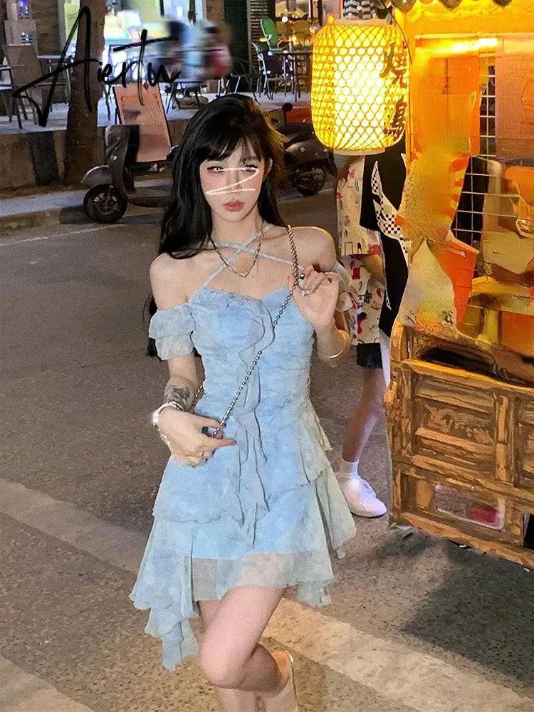 Aiertu Summer Beach Style Flroal Y2k Mini Dress Woman Chiffon Elegant Y2k Mini Dress Korean Fashion Short Party Dress Office Lady Aiertu