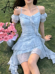 Aiertu Summer Beach Style Flroal Y2k Mini Dress Woman Chiffon Elegant Y2k Mini Dress Korean Fashion Short Party Dress Office Lady Aiertu