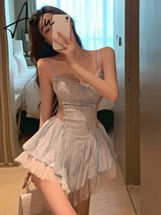 Aiertu Summer Bule Lace Y2k Kawaii Dress Women Korean Style Sexy Party Mini Dress Female Lace France Korean Fashion Elegant Dress Aiertu