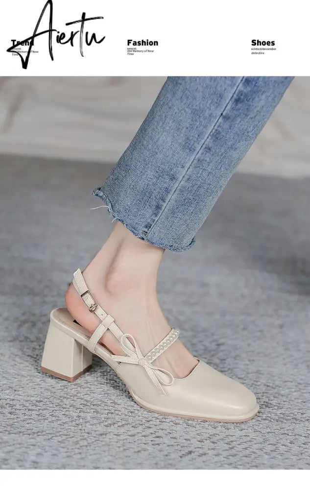 Aiertu Summer Chic High Heel Sexy Ladies Sandals Side Knot Faux Pearl Fashion Women Pumps Open Back Heel Female Shoes Aiertu