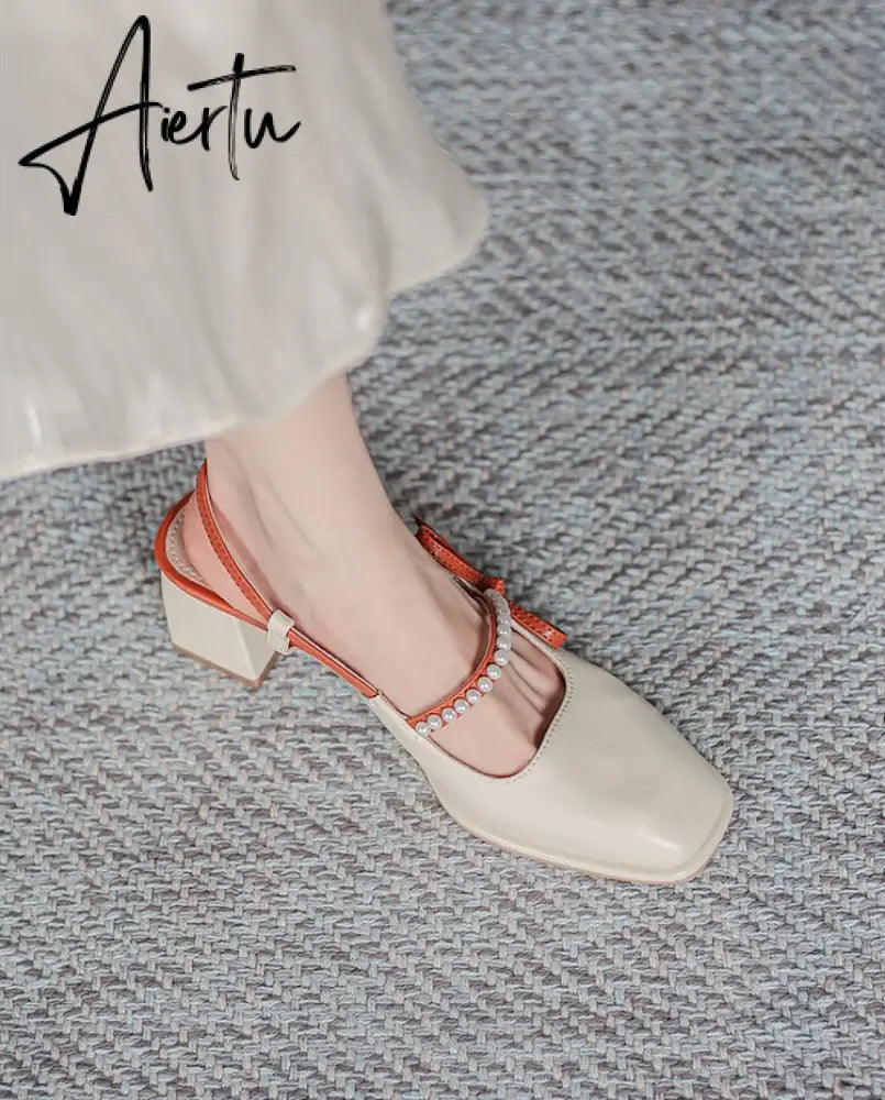 Aiertu Summer Chic High Heel Sexy Ladies Sandals Side Knot Faux Pearl Fashion Women Pumps Open Back Heel Female Shoes Aiertu
