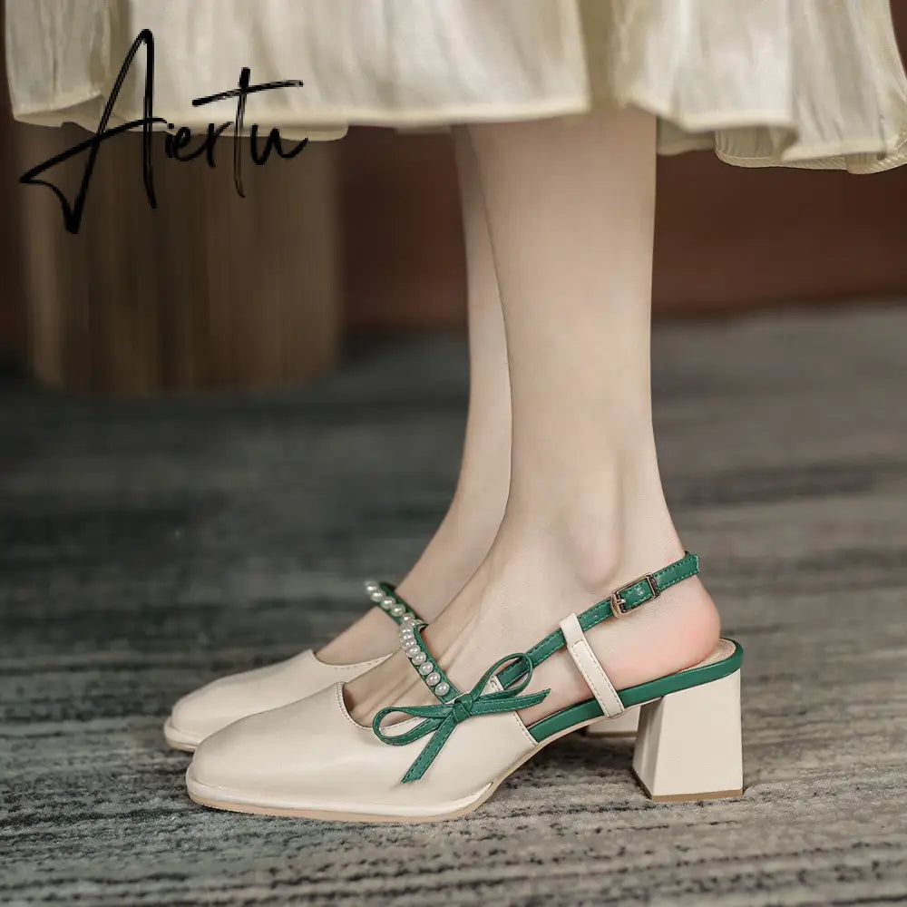 Aiertu Summer Chic High Heel Sexy Ladies Sandals Side Knot Faux Pearl Fashion Women Pumps Open Back Heel Female Shoes Aiertu