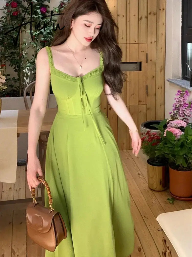 Aiertu Summer Elegant Women Sweet Party Midi Holiday Dresses Casual Female Lace Up Robe Aiertu