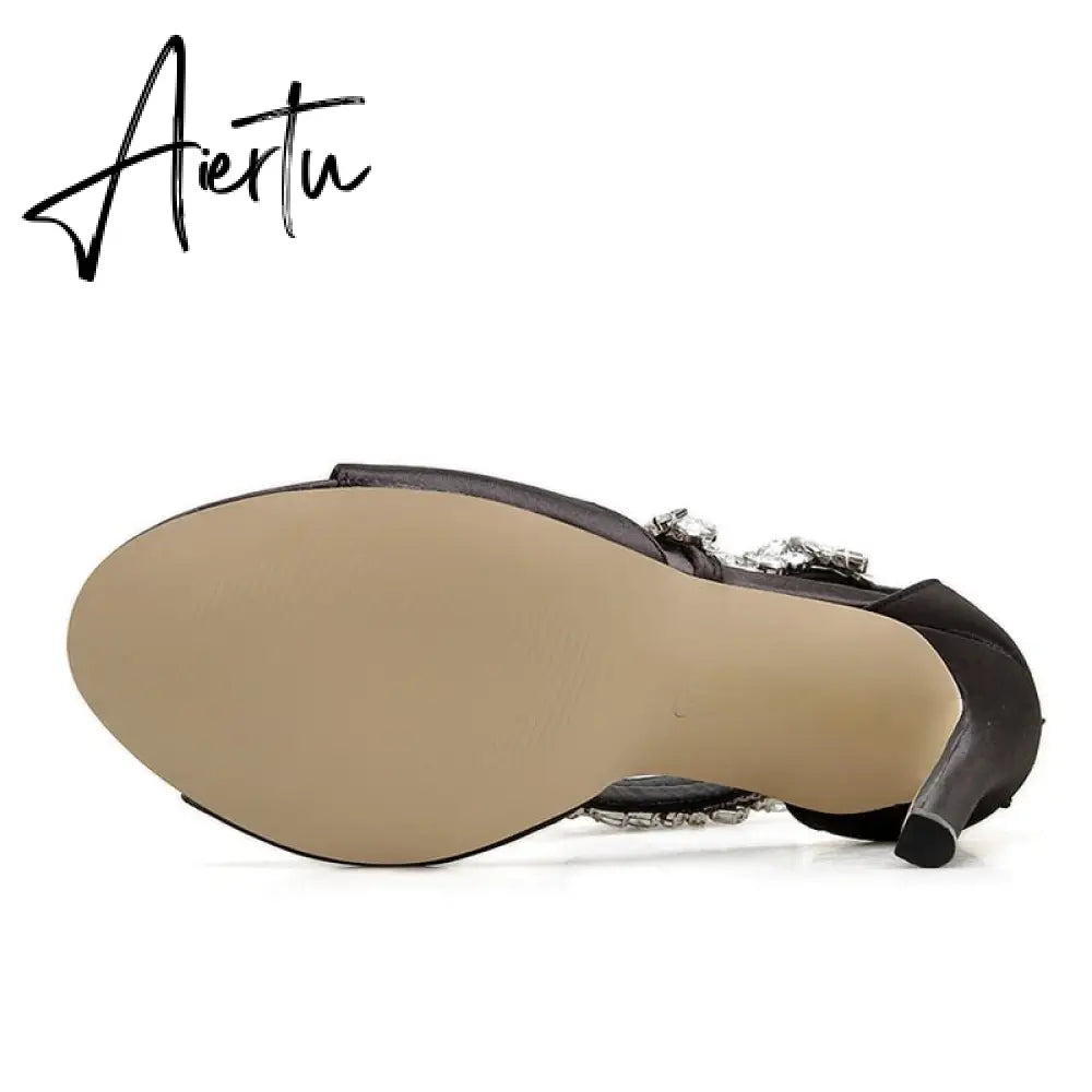 Aiertu Summer Fashion High Heel 11CM Women Sandals Rhinestone Crystal Heel Ladies Shoes Zipper Design Party Open-toed Sandals Aiertu