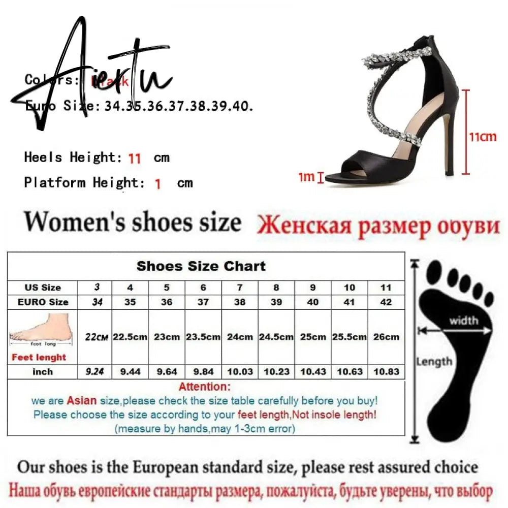 Aiertu Summer Fashion High Heel 11CM Women Sandals Rhinestone Crystal Heel Ladies Shoes Zipper Design Party Open-toed Sandals Aiertu