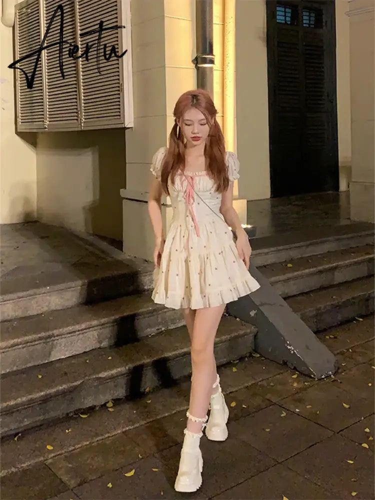 Aiertu  Summer Floral Short Party Dress Women Casual Kawaii Clothing Y2k Mini Dress Office Lady Elegant One Piece Dress Korean Chic Aiertu