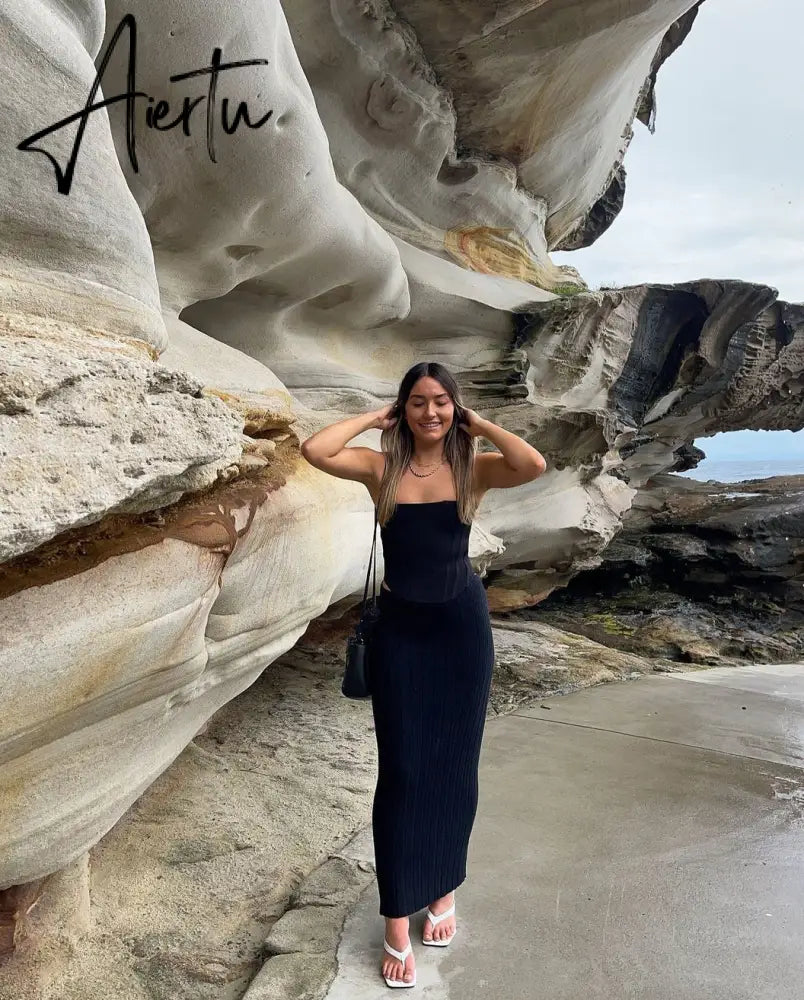 Aiertu Summer Knit Long Skirts For Women Sexy Beach Cove Up Dress Party Outfits Dropped Waist See Through Wrap White Midi Skirt Aiertu
