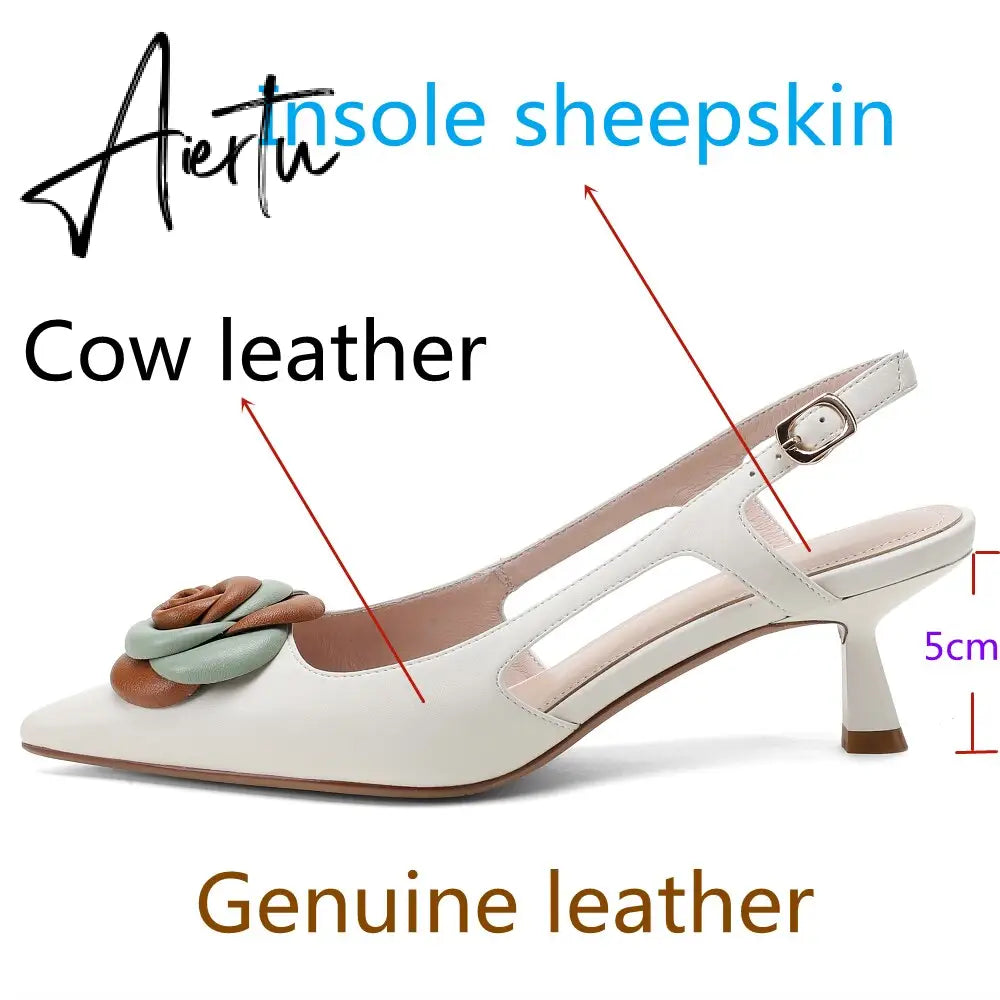 Aiertu  Summer Lady Fashion High Heel Shoes Pointed Toe Dress Shoes Elegant Flower Closed Toe Party Summer Evening Party Aiertu