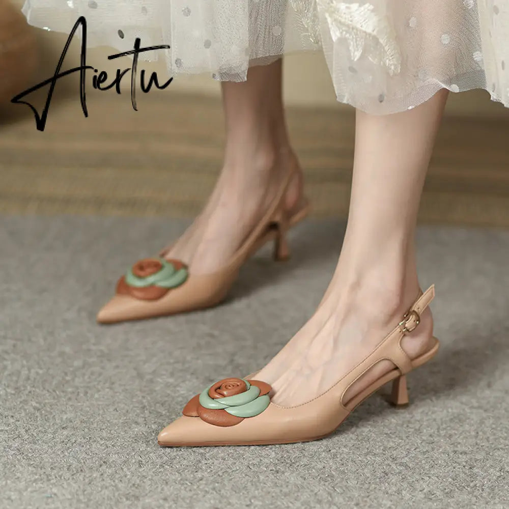 Aiertu  Summer Lady Fashion High Heel Shoes Pointed Toe Dress Shoes Elegant Flower Closed Toe Party Summer Evening Party Aiertu