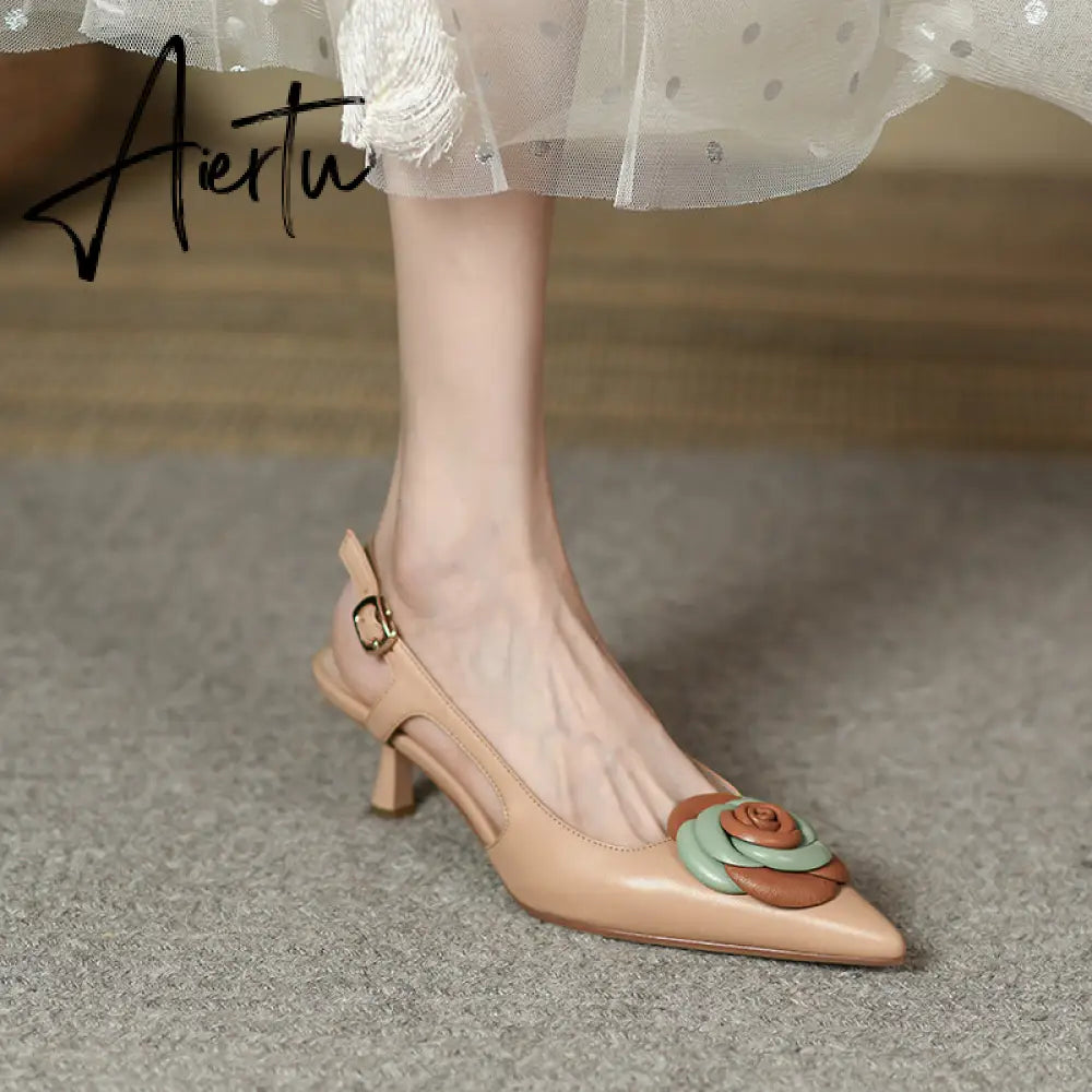 Aiertu  Summer Lady Fashion High Heel Shoes Pointed Toe Dress Shoes Elegant Flower Closed Toe Party Summer Evening Party Aiertu