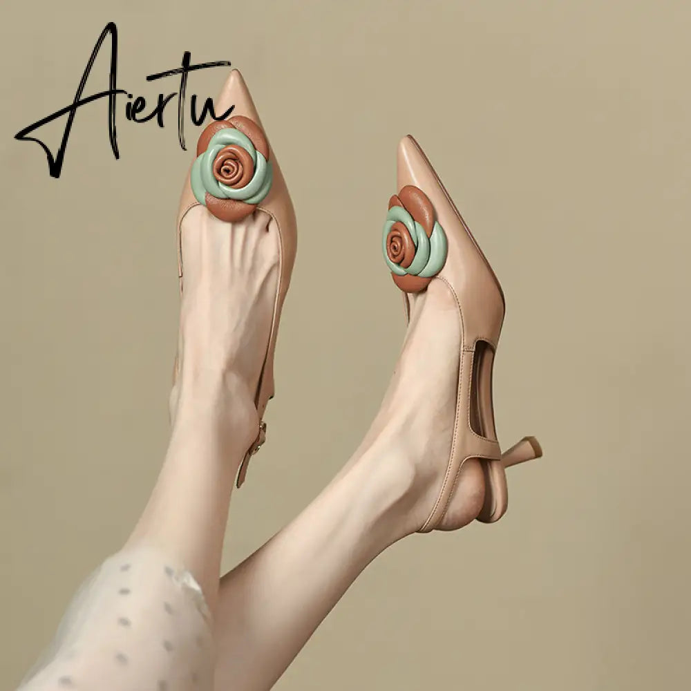 Aiertu  Summer Lady Fashion High Heel Shoes Pointed Toe Dress Shoes Elegant Flower Closed Toe Party Summer Evening Party Aiertu