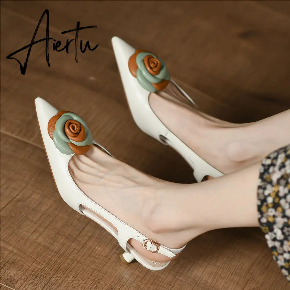 Aiertu  Summer Lady Fashion High Heel Shoes Pointed Toe Dress Shoes Elegant Flower Closed Toe Party Summer Evening Party Aiertu