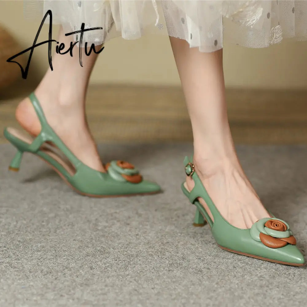 Aiertu  Summer Lady Fashion High Heel Shoes Pointed Toe Dress Shoes Elegant Flower Closed Toe Party Summer Evening Party Aiertu