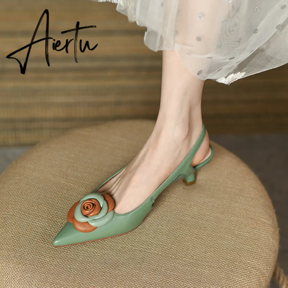 Aiertu  Summer Lady Fashion High Heel Shoes Pointed Toe Dress Shoes Elegant Flower Closed Toe Party Summer Evening Party Aiertu