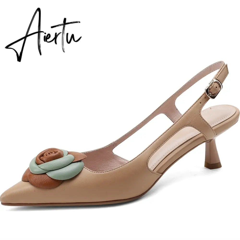 Aiertu  Summer Lady Fashion High Heel Shoes Pointed Toe Dress Shoes Elegant Flower Closed Toe Party Summer Evening Party Aiertu