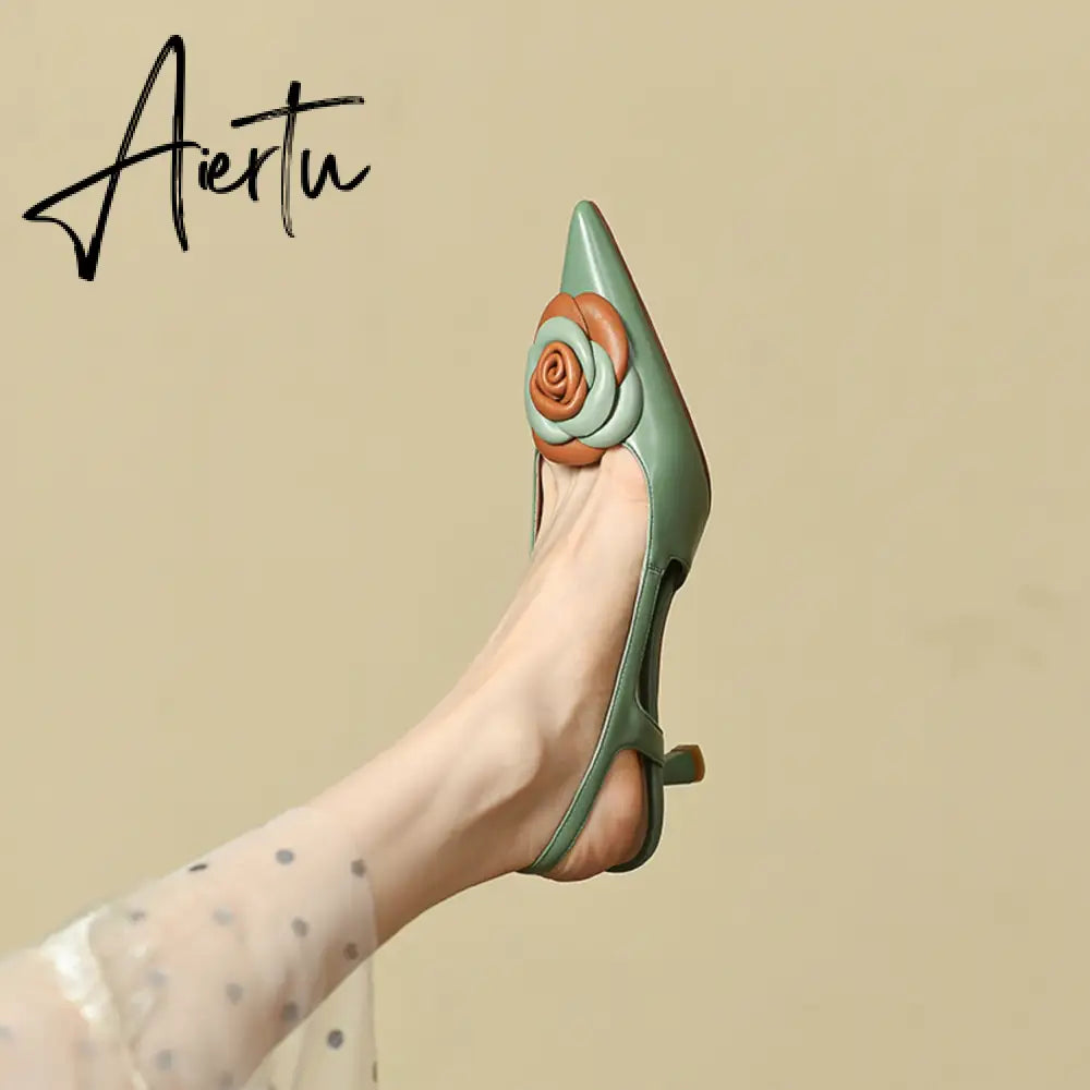 Aiertu  Summer Lady Fashion High Heel Shoes Pointed Toe Dress Shoes Elegant Flower Closed Toe Party Summer Evening Party Aiertu