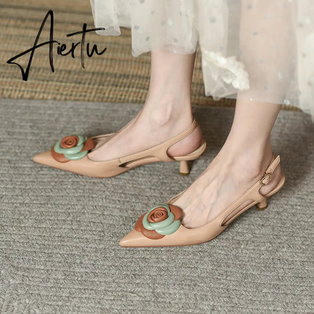 Aiertu  Summer Lady Fashion High Heel Shoes Pointed Toe Dress Shoes Elegant Flower Closed Toe Party Summer Evening Party Aiertu