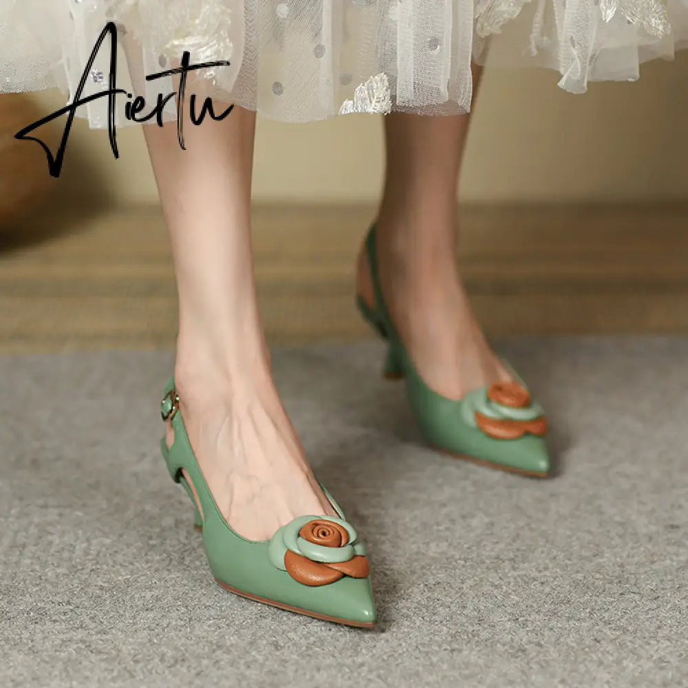 Aiertu  Summer Lady Fashion High Heel Shoes Pointed Toe Dress Shoes Elegant Flower Closed Toe Party Summer Evening Party Aiertu