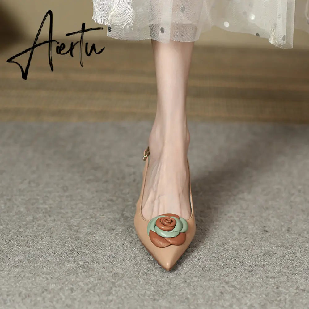 Aiertu  Summer Lady Fashion High Heel Shoes Pointed Toe Dress Shoes Elegant Flower Closed Toe Party Summer Evening Party Aiertu