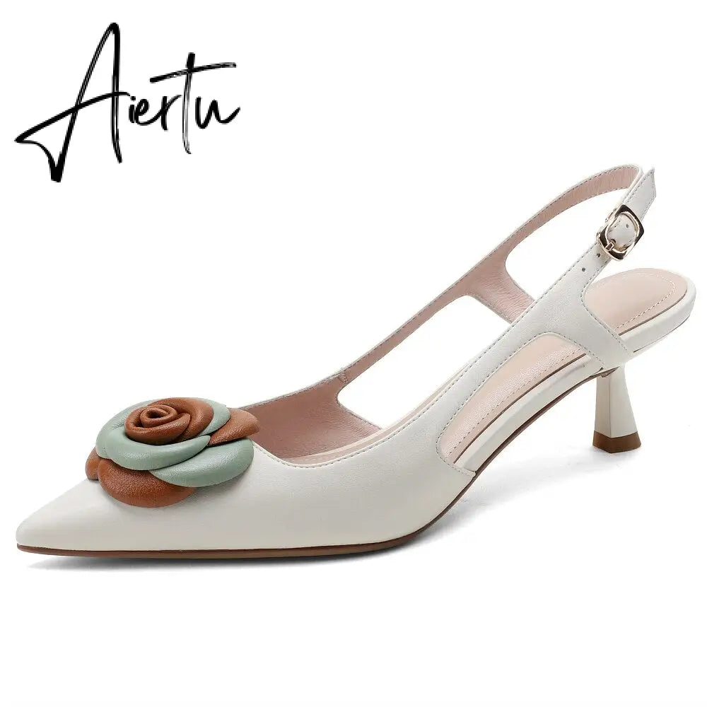 Aiertu  Summer Lady Fashion High Heel Shoes Pointed Toe Dress Shoes Elegant Flower Closed Toe Party Summer Evening Party Aiertu