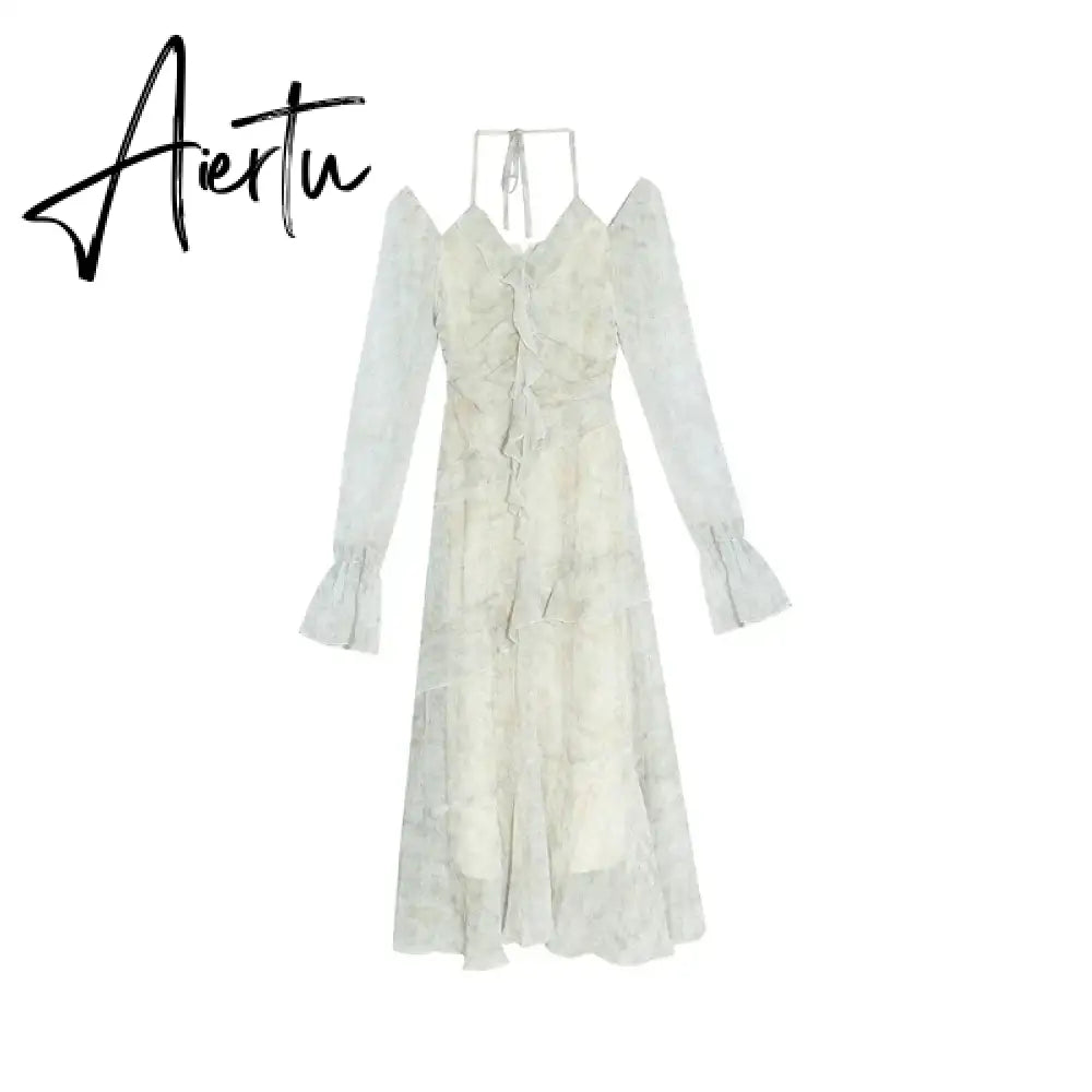 Aiertu Summer Long Sleeve Floral Fairy Dress Woman Beach Elegant Party Mini Dresses Casual Vintage One Piece Dress Korean Fashion Aiertu