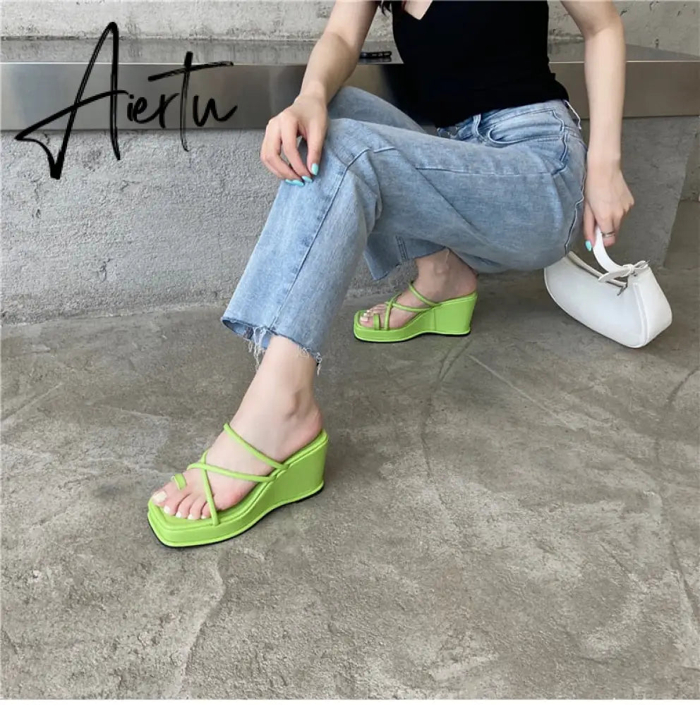 Aiertu Summer New Fashion Women Wedges Slippers Sexy Flip Flop Sandals High Quality Ladies Outdoor Platform Slides Aiertu