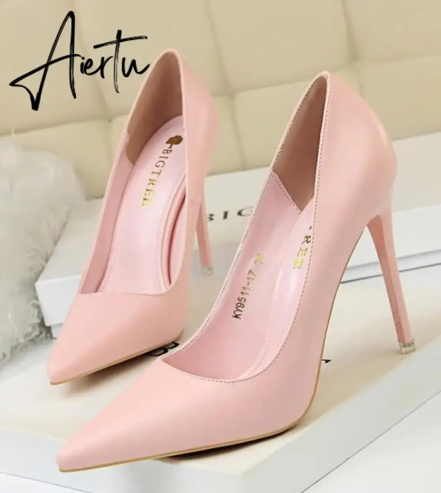 Aiertu Summer new high-heeled sandals with stiletto and pointed toe high-heeled shoes for women's casual solid color high-heeled shoes Aiertu