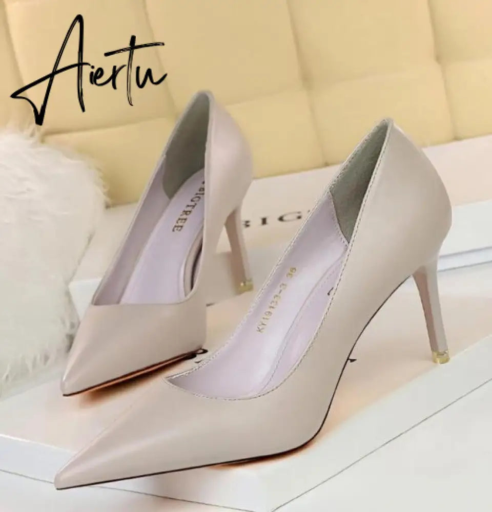 Aiertu Summer new high-heeled sandals with stiletto and pointed toe high-heeled shoes for women's casual solid color high-heeled shoes Aiertu