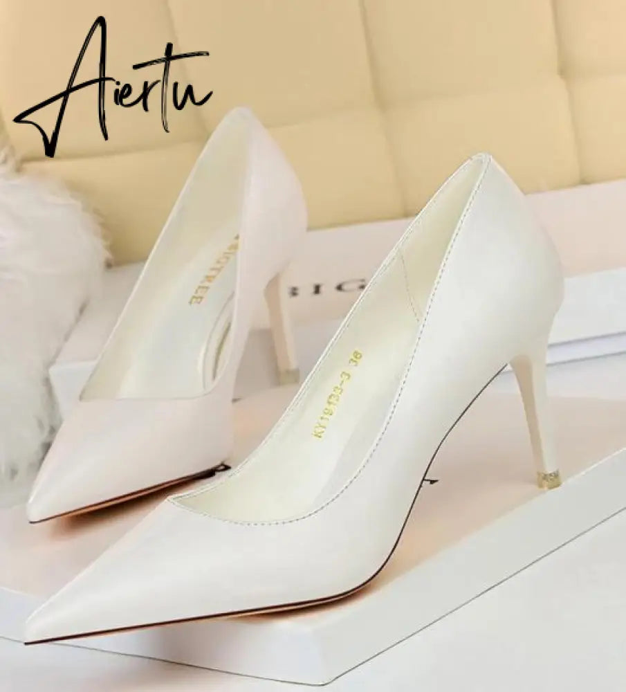 Aiertu Summer new high-heeled sandals with stiletto and pointed toe high-heeled shoes for women's casual solid color high-heeled shoes Aiertu