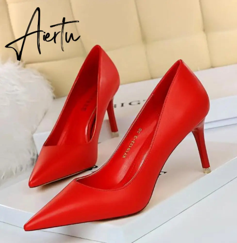 Aiertu Summer new high-heeled sandals with stiletto and pointed toe high-heeled shoes for women's casual solid color high-heeled shoes Aiertu