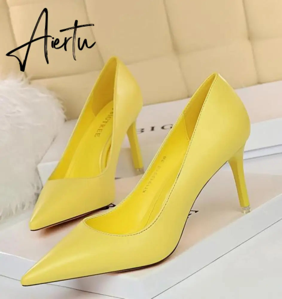 Aiertu Summer new high-heeled sandals with stiletto and pointed toe high-heeled shoes for women's casual solid color high-heeled shoes Aiertu