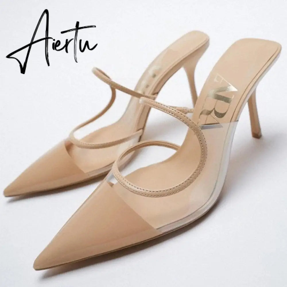 Aiertu Summer new high-heeled sandals with stiletto and pointed toe high-heeled shoes for women's casual solid color high-heeled shoes Aiertu