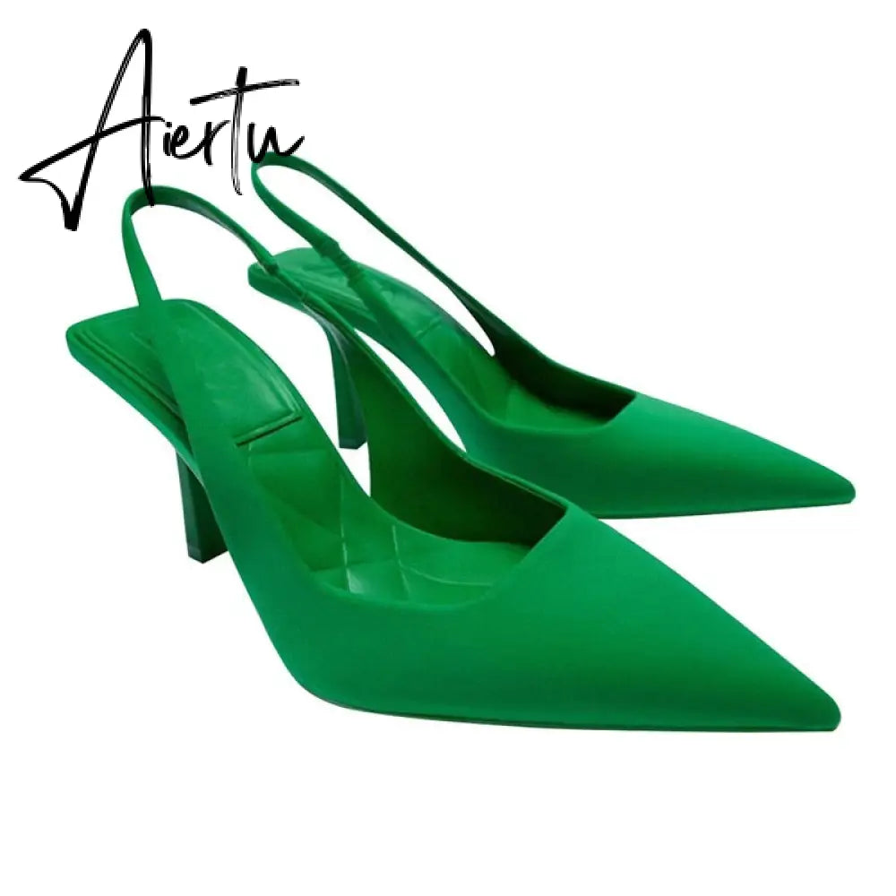 Aiertu Summer New Women's Sandals Closed Toe Green Single Shoes With Thin Heel Mid-heeled Fashion Hollow Pointed Toe Women Shoes Aiertu