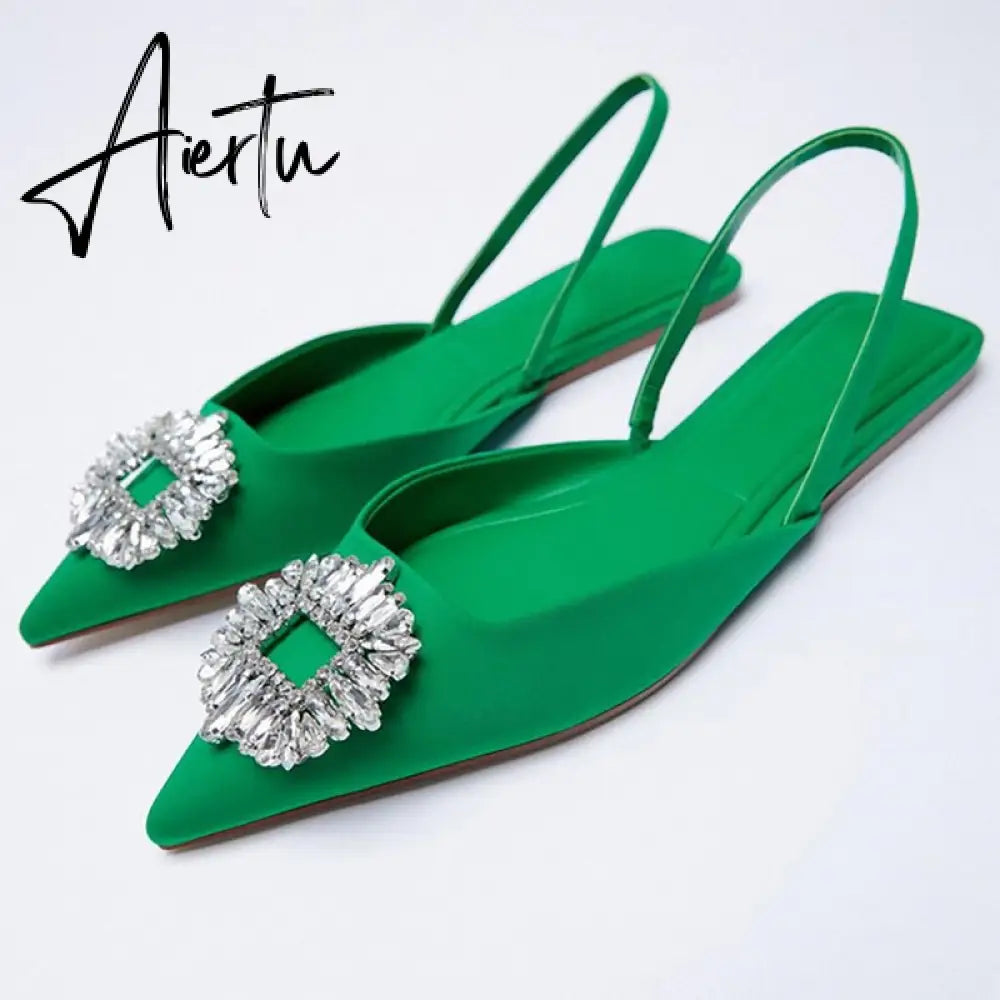 Aiertu Summer New Women's Sandals Closed Toe Green Single Shoes With Thin Heel Mid-heeled Fashion Hollow Pointed Toe Women Shoes Aiertu