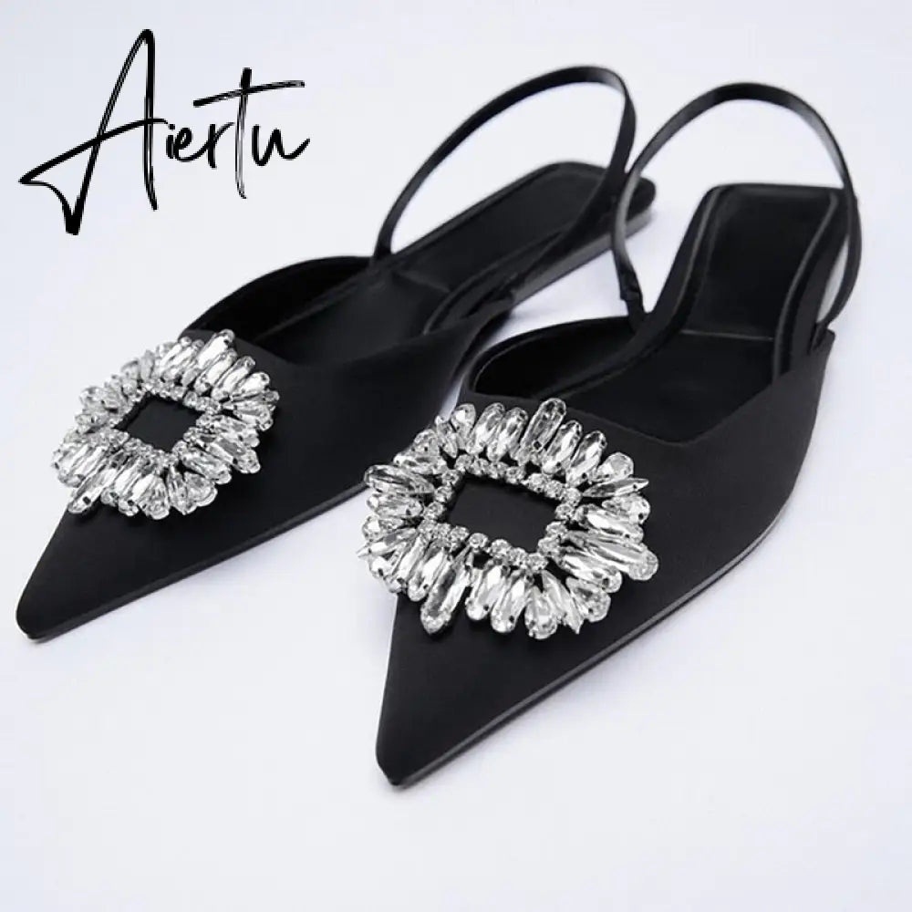 Aiertu Summer New Women's Sandals Closed Toe Green Single Shoes With Thin Heel Mid-heeled Fashion Hollow Pointed Toe Women Shoes Aiertu