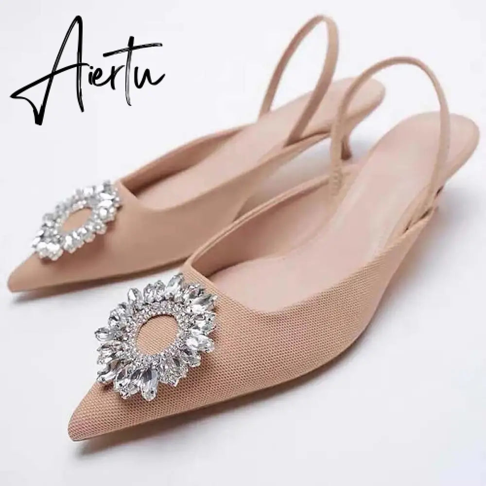 Aiertu Summer New Women's Sandals Closed Toe Green Single Shoes With Thin Heel Mid-heeled Fashion Hollow Pointed Toe Women Shoes Aiertu