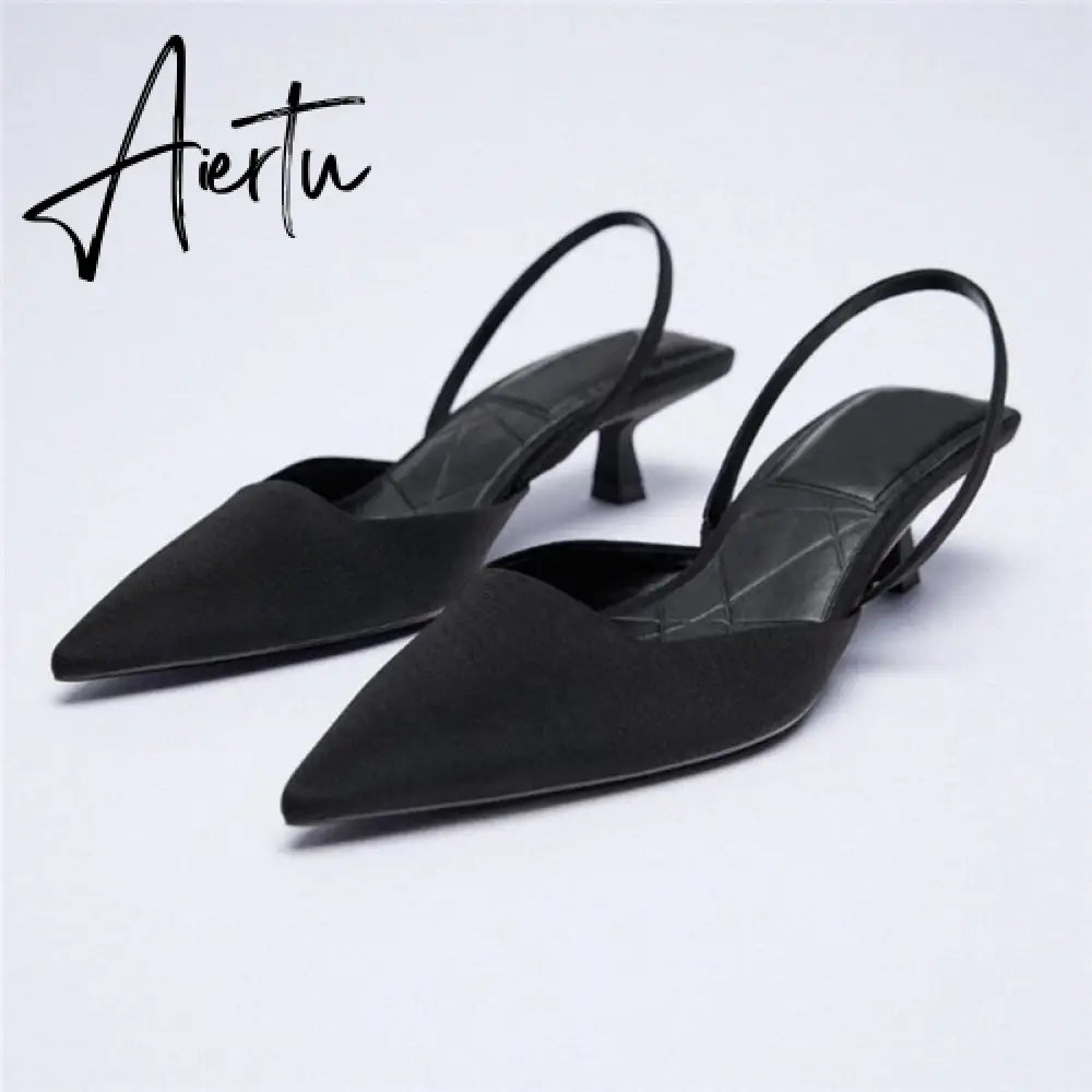 Aiertu Summer New Women's Sandals Closed Toe Green Single Shoes With Thin Heel Mid-heeled Fashion Hollow Pointed Toe Women Shoes Aiertu